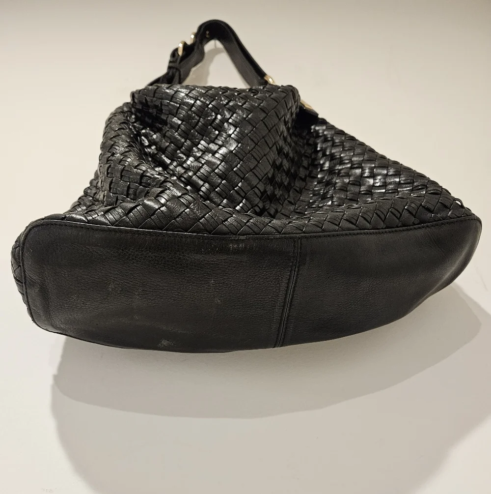 Cole Haan Black Leather Woven Hobo Bag - Picture 2 of 5